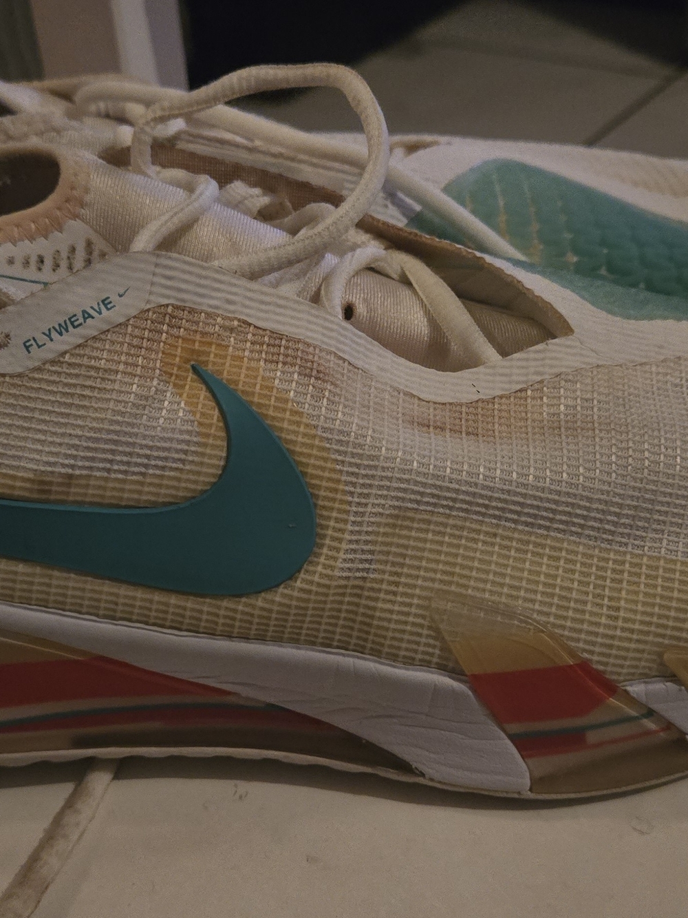 Nike Flyweave Running Shoe - Teal, Cream & Yellow Accent